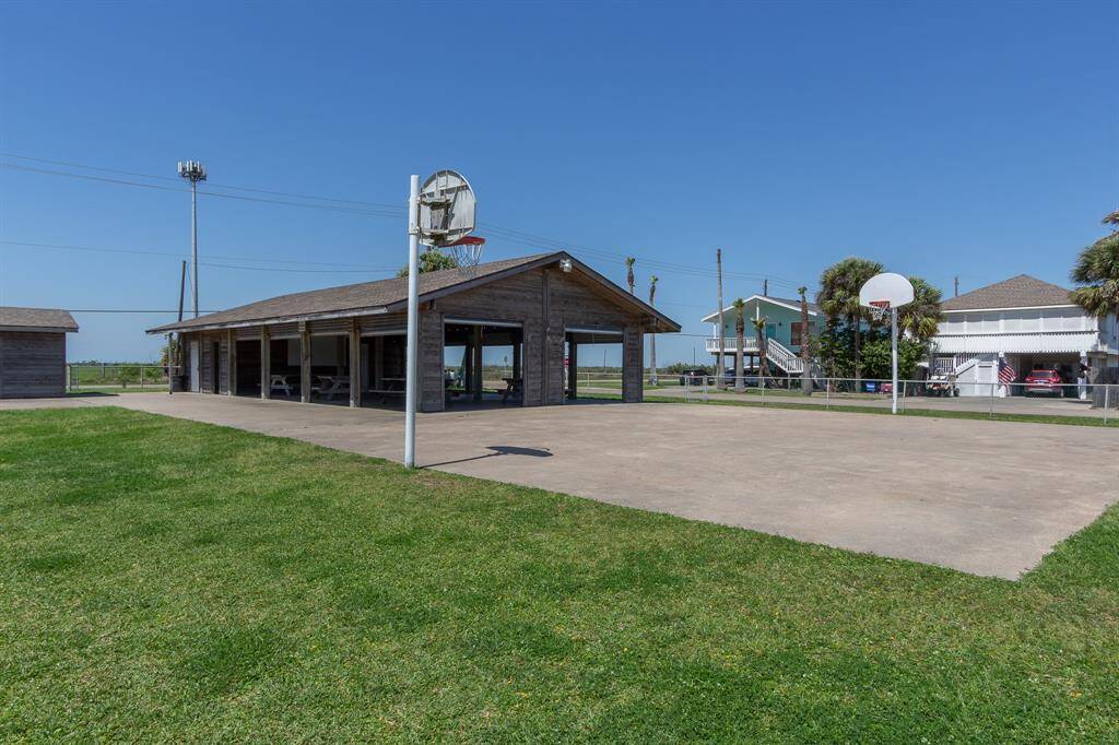 Basketball area with a covered picnic and pavillion area.