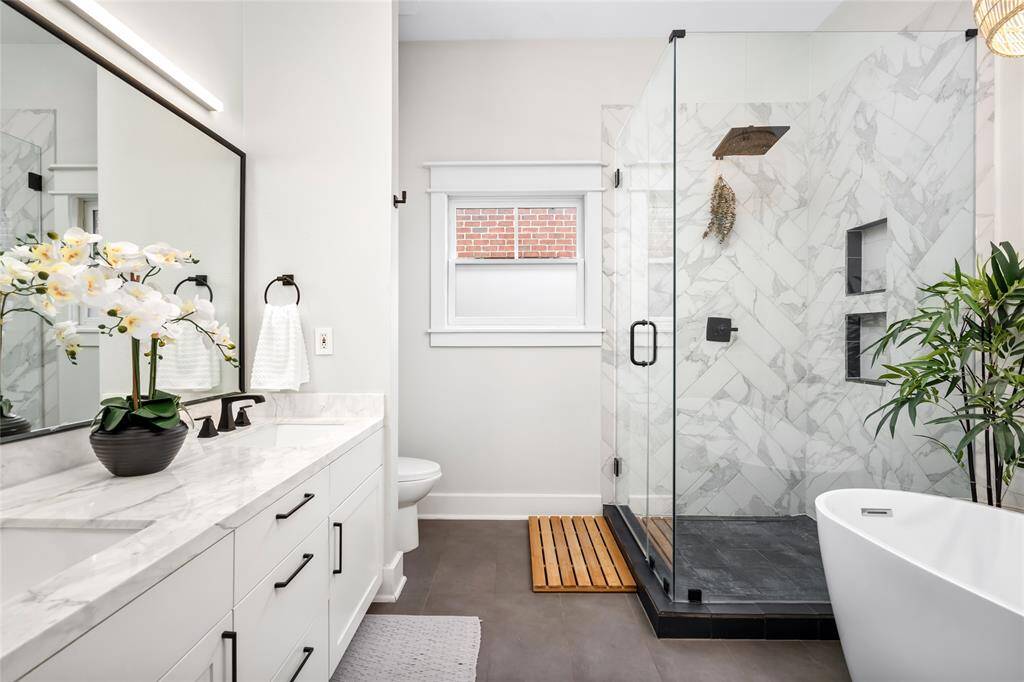 [Primary Bath] Luxuriously remodeled primary bath with stylish designer touches