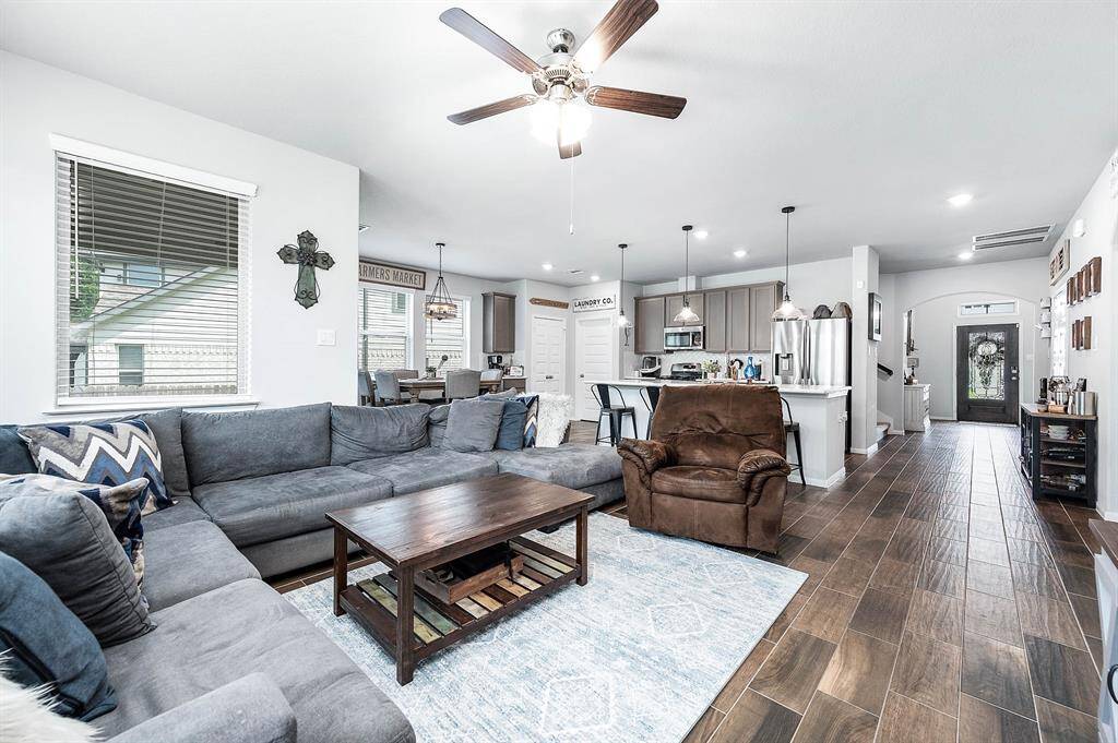 View from living room to kitchen
