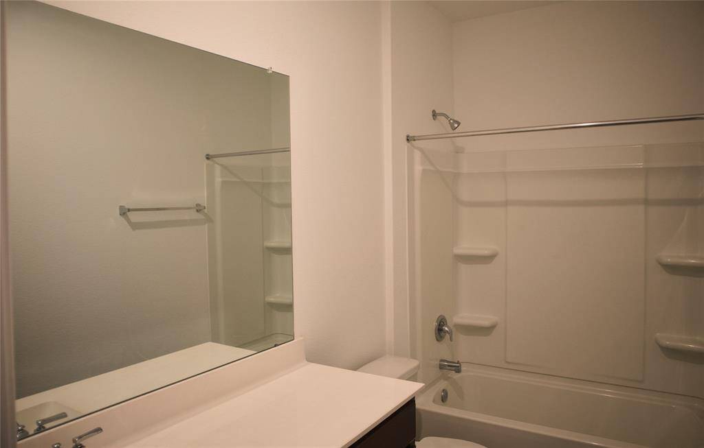 Secondary bath with long vanity area