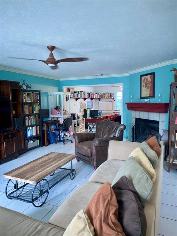 Huge living room with fireplace