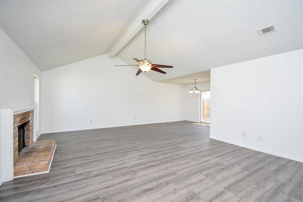 Family room has high ceilings