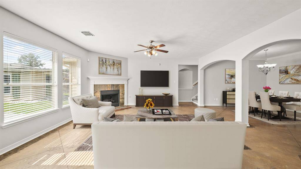 Virtually Staged:The living room is open and bright.