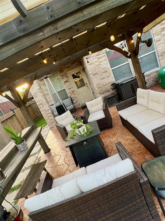 Lovely patio conversation set with fire pit