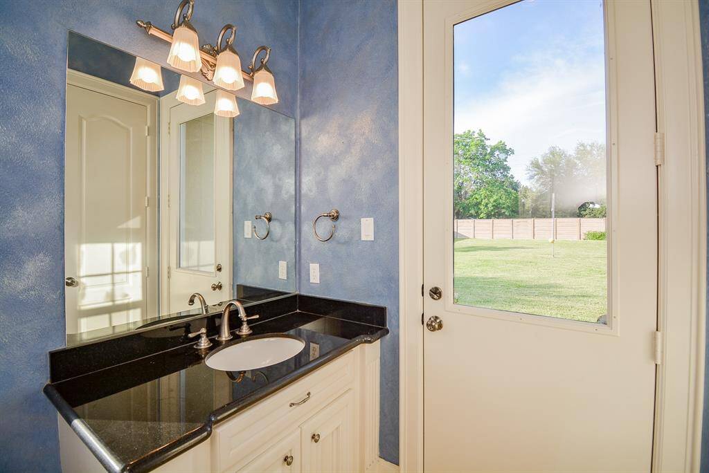 This comfortable half-bath accesses your huge backyard area.