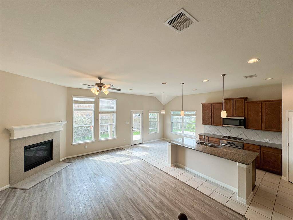Granite kitchen opening to formal living