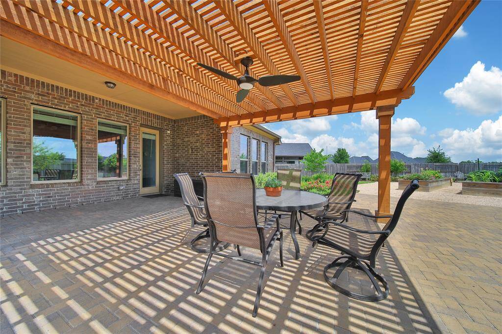 View of custom cedar pergola.