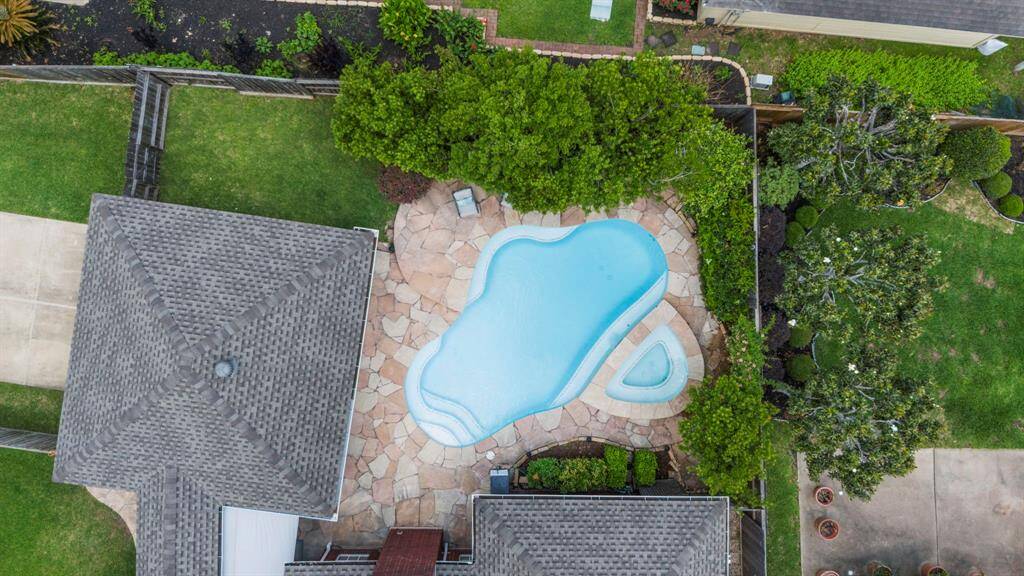 Birds-eye view of the pool and spa.