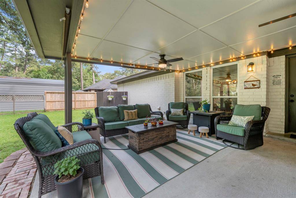 The back patio has abundant seating space.