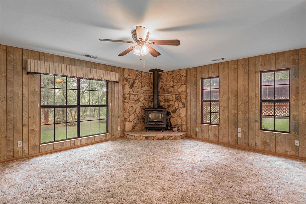 Living room with wood burning stove
