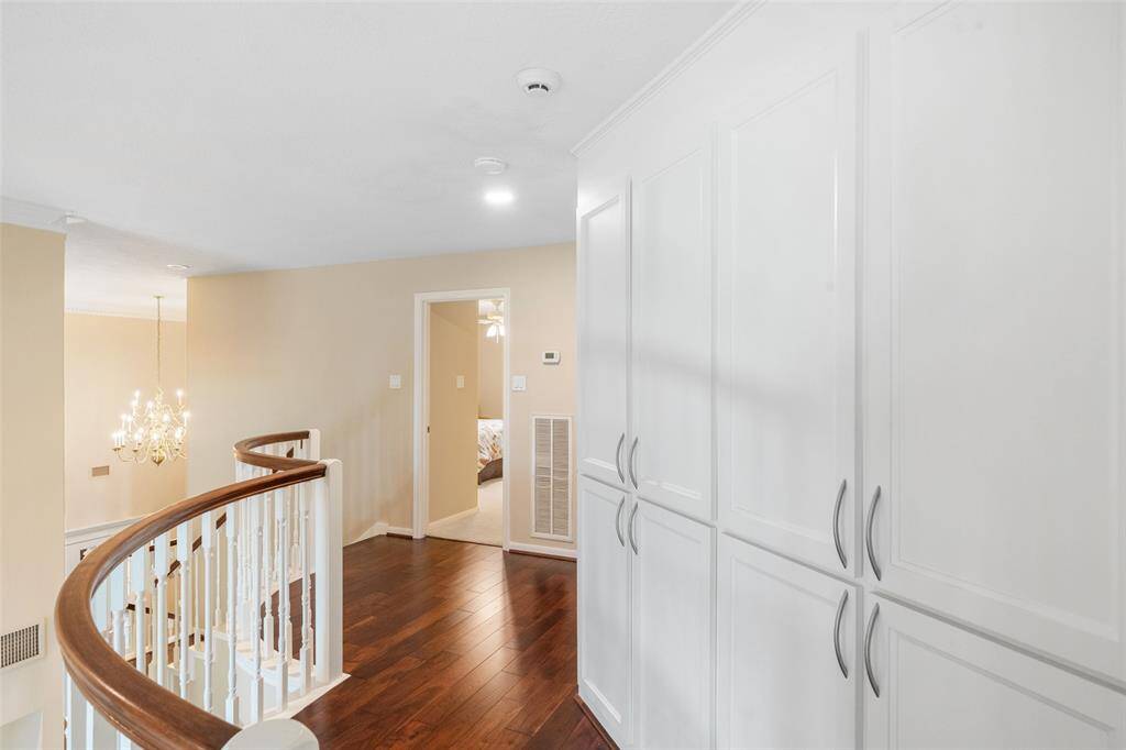 Second floor gallery with large built-in cabinets for extra storage.