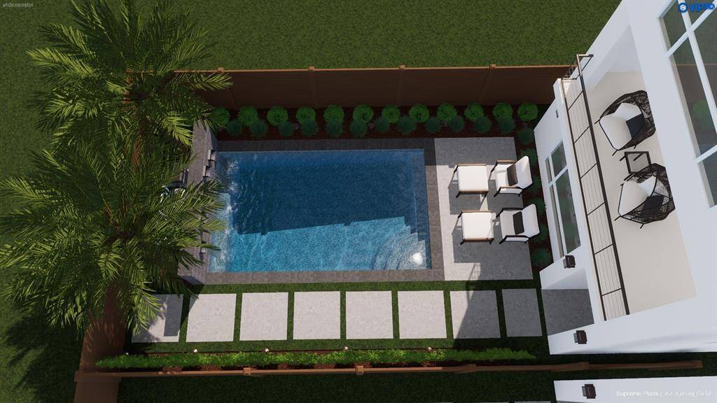 A rendering of the future pool in your spacious yard. Buyer to verify. Ask us about pricing- we have several pool quotes ready!