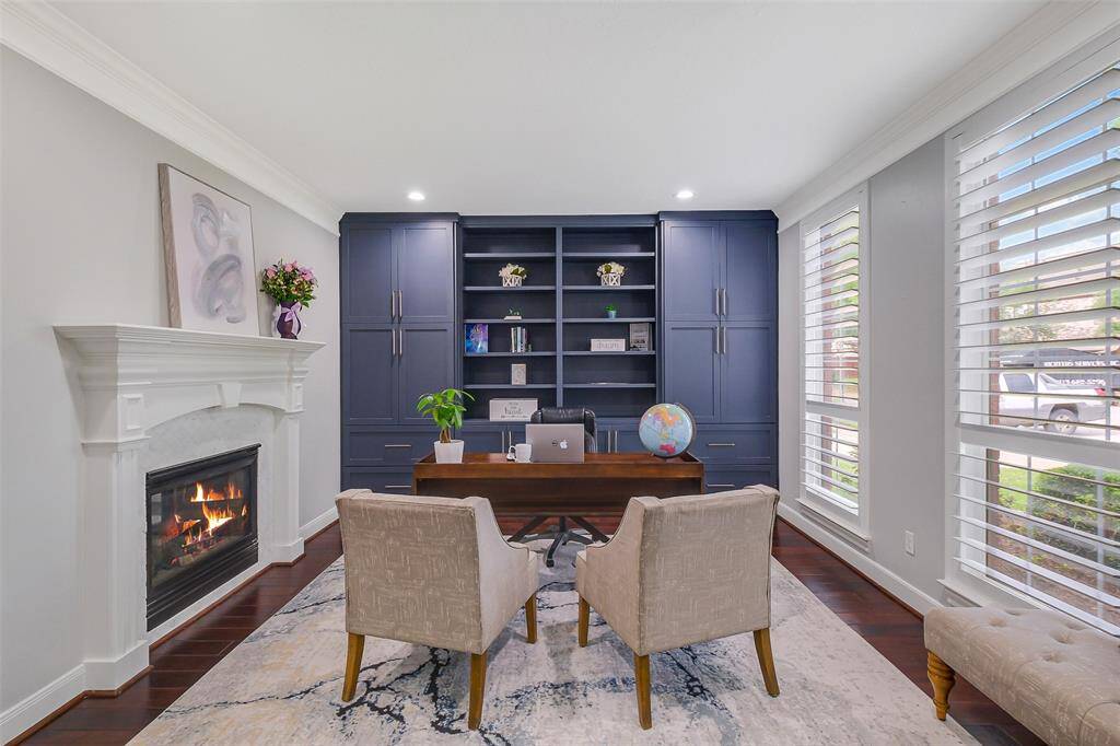 A distinguished study with rich wood tones and refined accents—ideal for moments of focus, reflection, or elevated remote work.