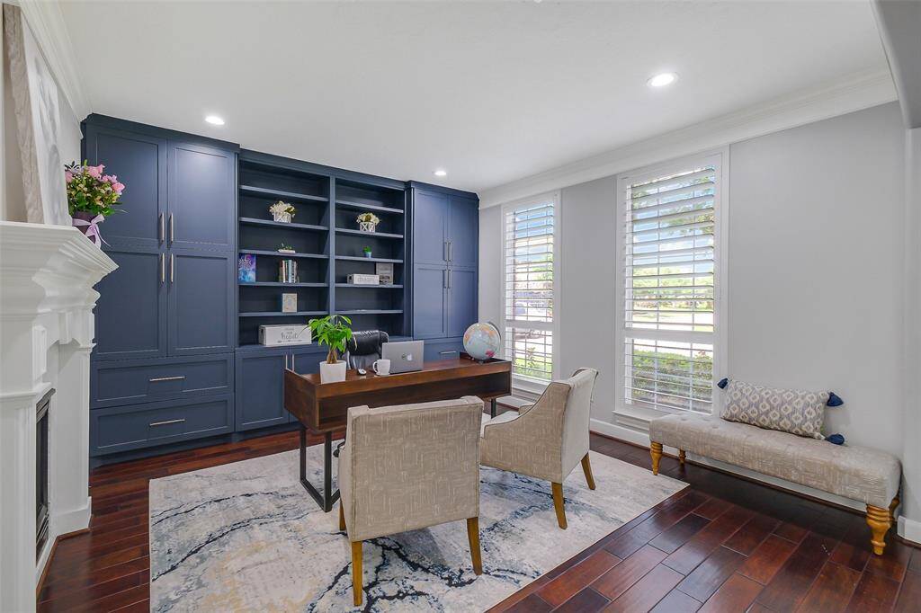 This versatile space balances form and function, with elegant built-ins and a quiet atmosphere ideal for productivity or creative pursuits.