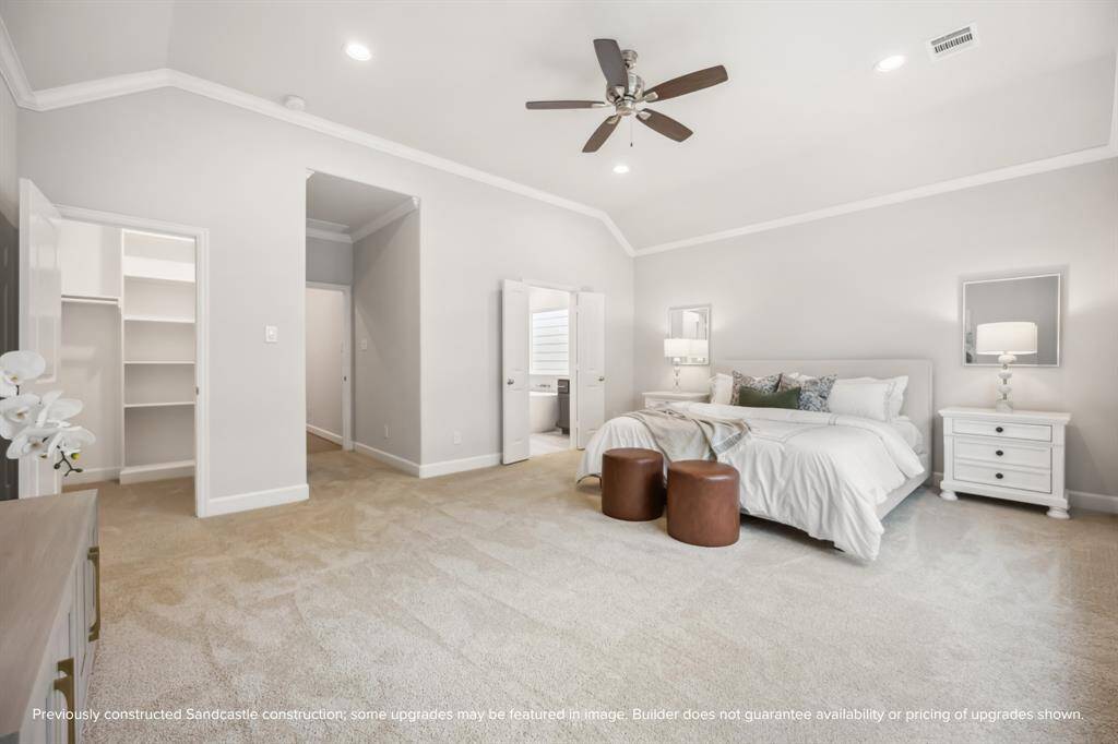 With standard ceiling fan and available wood floors, this primary bedroom offers both comfort and elegance.