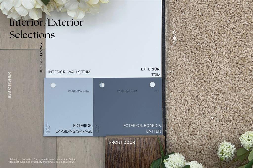 A harmonious palette of soft, neutral hues and warm textures creates a welcoming ambiance. The home features rich wood flooring, crisp white interior walls and trim, and a sophisticated exterior color scheme, ensuring curb appeal and a polished interior aesthetic.