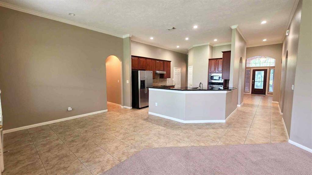 A view of the kitchen from the family room