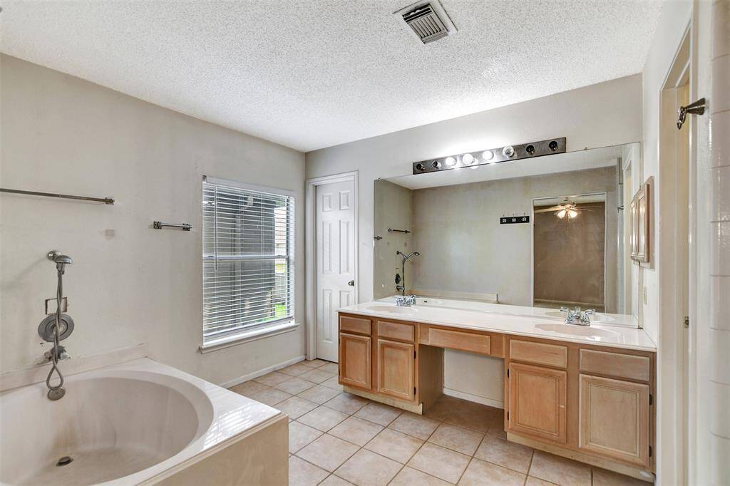 You can sit down at this vanity to get ready for the day.