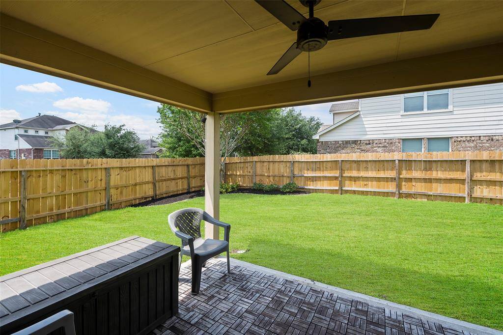 and connected to the covered patio