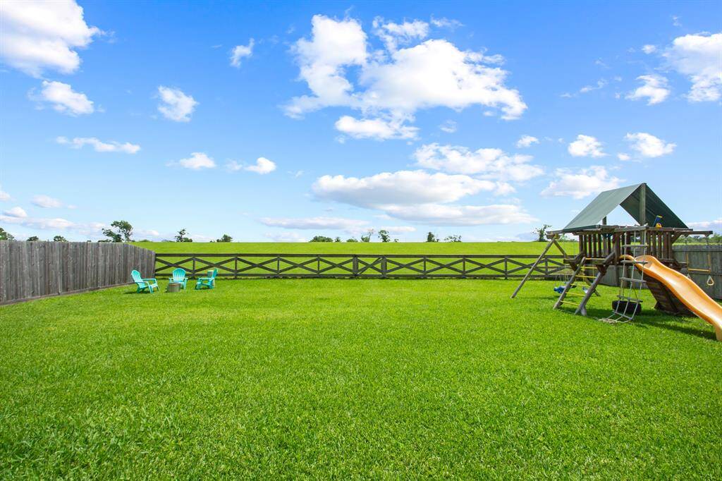Backyard with privacy fence on sides and views in back