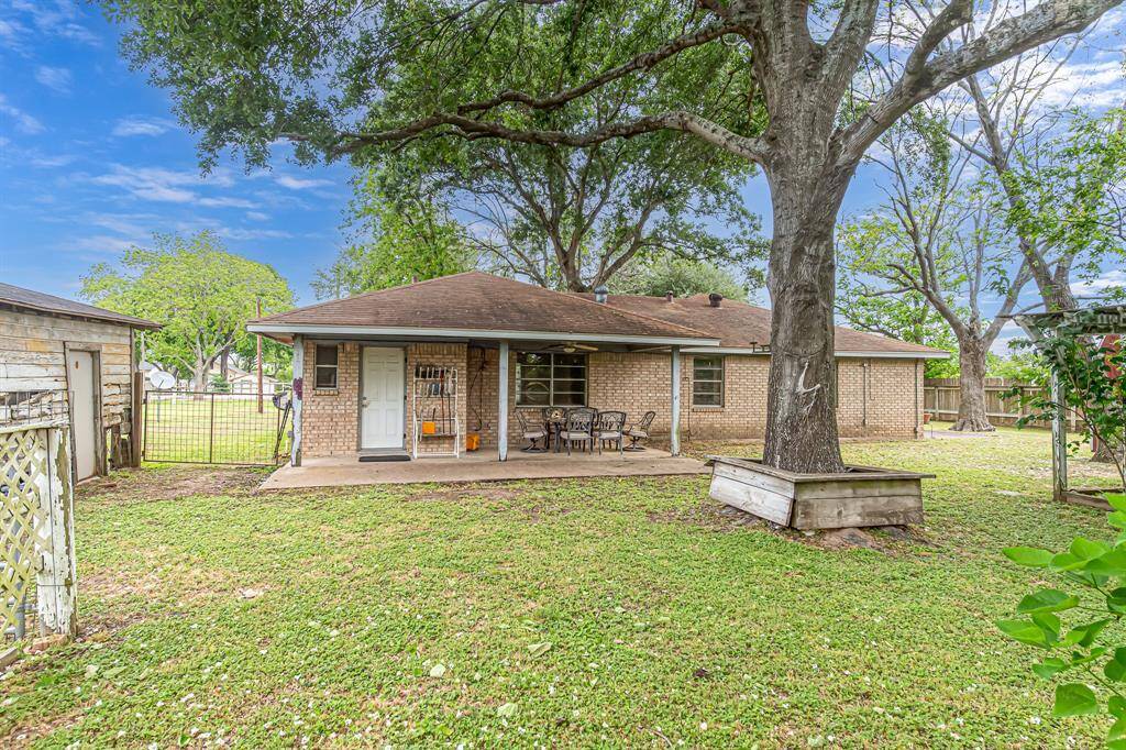 Rear view of home with back door to utility and kitchen.