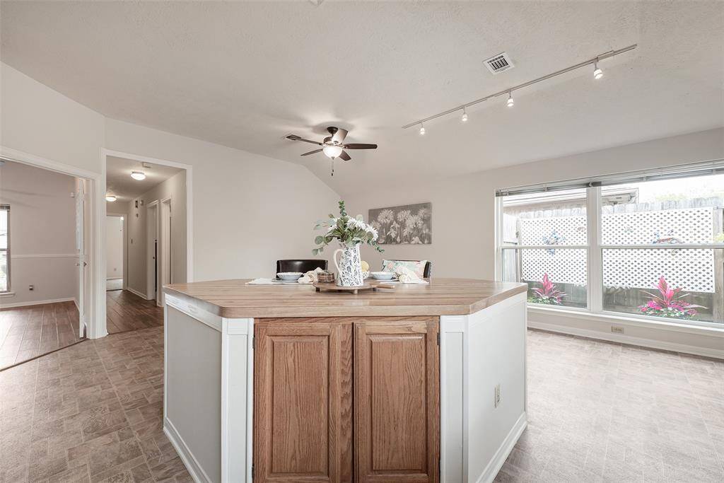 Center island with additional cabinet space.