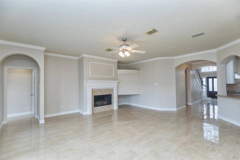 Family room with gas log fireplace