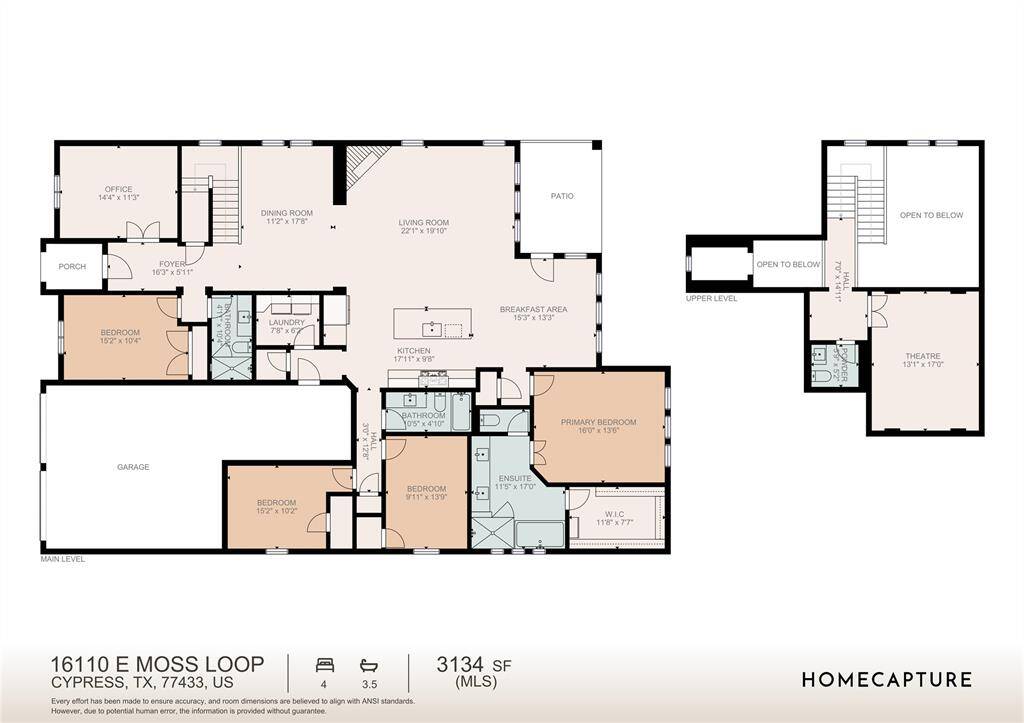 This unique 1 1/2 story home has so much versatility for your family. 4 bedrooms down with 3 full baths on the first floor, home office also on first floor. Upstairs hosts a large movie theater with a half bath. Dead attic space upstairs with an option for a build-out for the future if needed. Call today for a private tour.