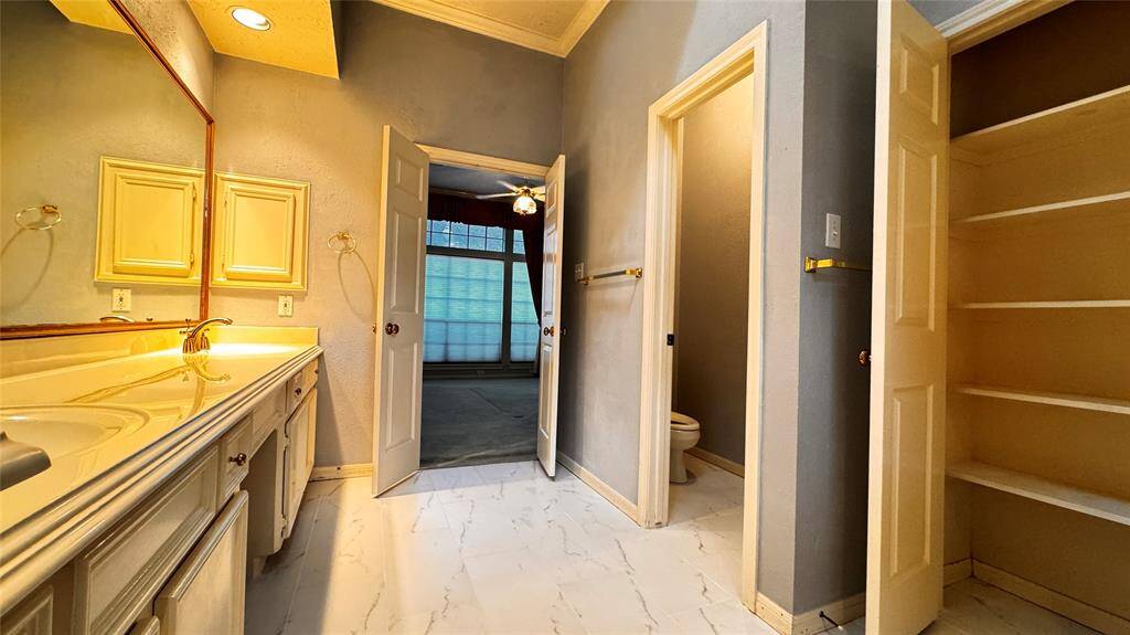 master bathroom view from bath tub into bedroom