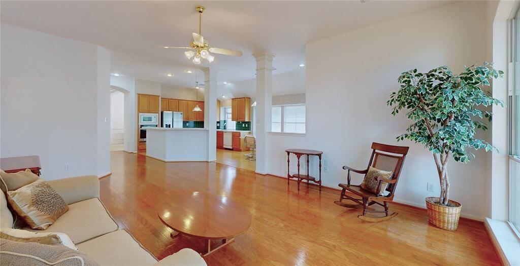 This view shows how open the family room, kitchen and breakfast area is