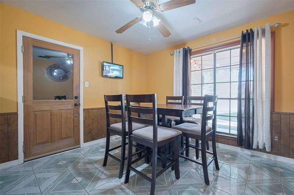 The door on the left opens to the attached 2-car garage, offering an automatic garage door opener, a spacious storage closet, and a utility area with room for a full-size washer and dryer. From the garage, a door leads to the covered patio and backyard — the perfect spot to unwind and enjoy the outdoors.
