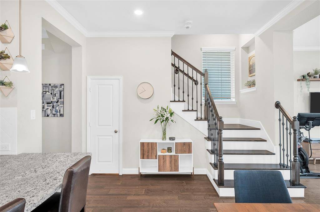 Hardwood floor on the stairs.
