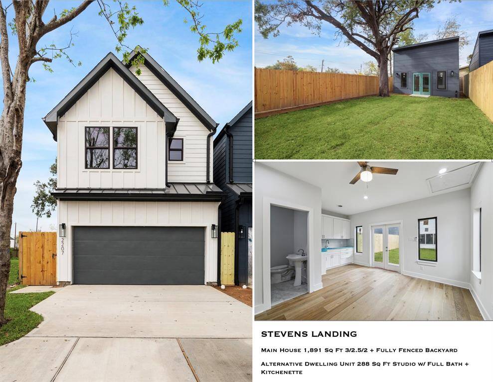 Stevens Landing is comprised of 2207 and 2209 Stevens St; both with 1,891 Sq ft 3/2.5/2 main houses and a 288 Sq Ft Studio/1with a full bath + a fully fenced backyard in between.