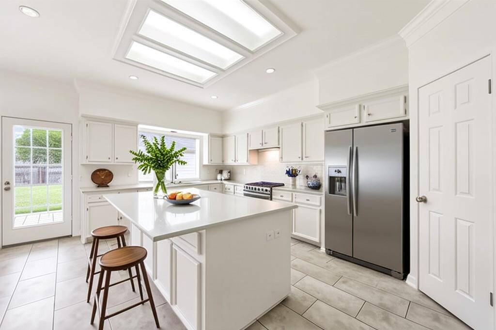 VIRTUALLY STAGED KITCHEN. REFRIGERATOR AVAILABLE UPON REQUEST.