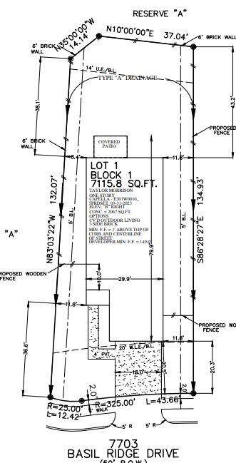 7703 Basil Ridge Drive preliminary plot plan