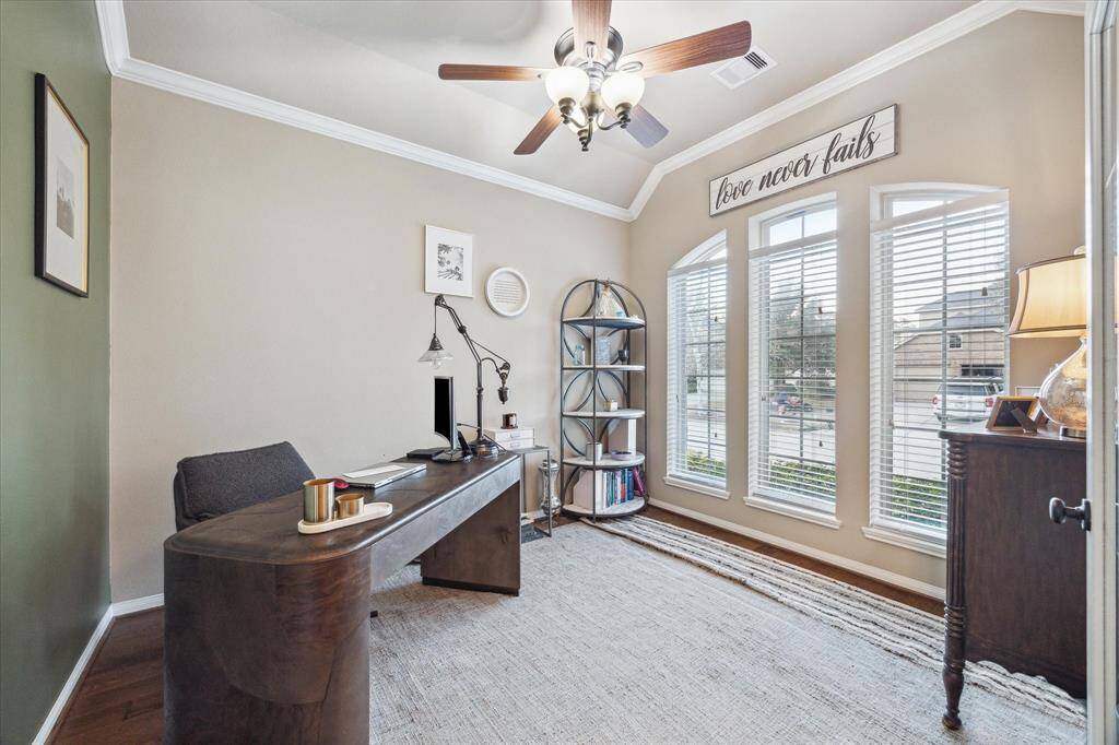 A first-floor office makes working from home a breeze.