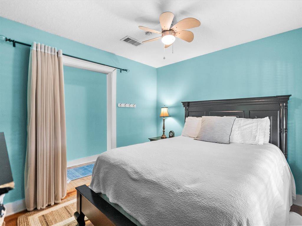 Guest room with lots of natural lighting.