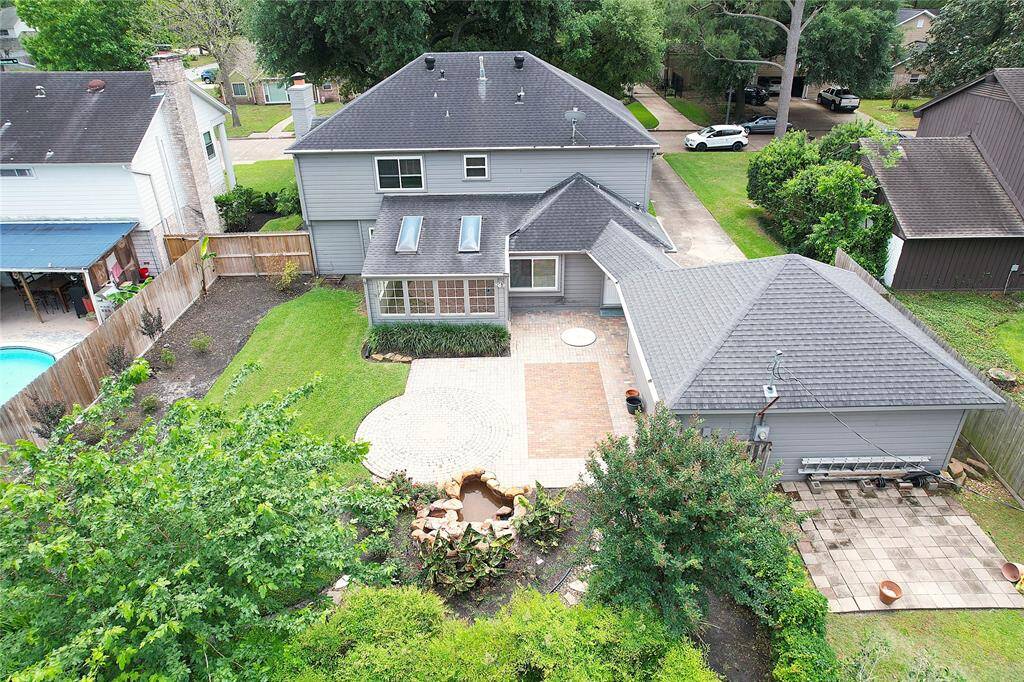 Aerial exterior view of the back of the home.