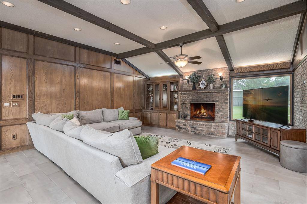 Large Living room with Wood fireplace .