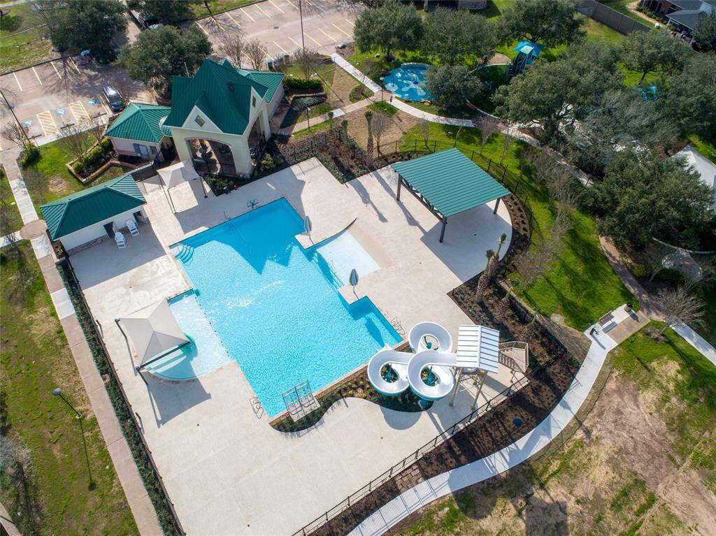 Beautiful pool with curving slide.