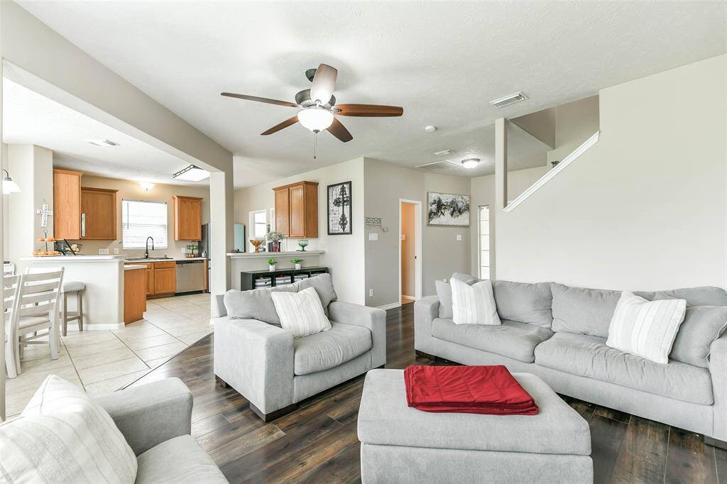 Open concept integrates living, dining, and family room