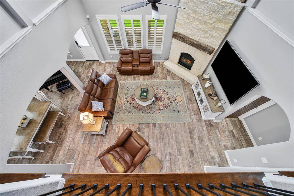 from the game-room railing a fantastic view of the family room.