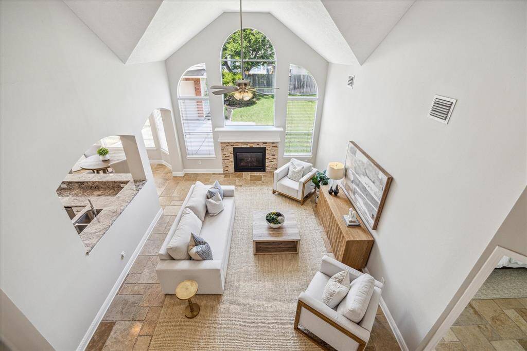 The family room opens to the 2nd floor giving the room an airy feel.