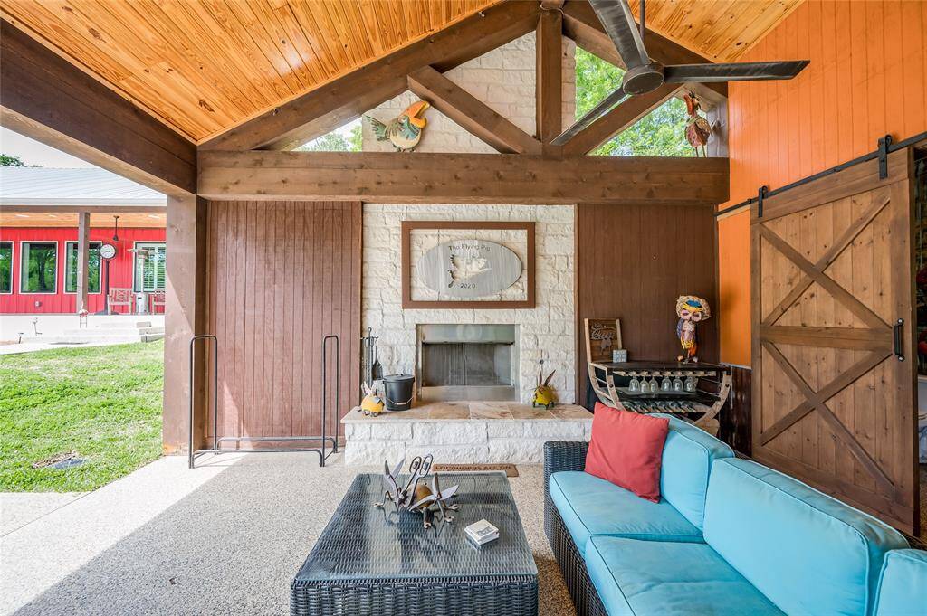 Pavilion with woodburning fireplace.