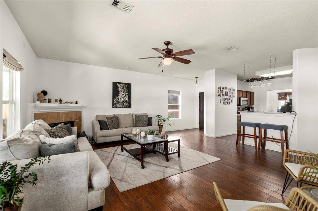 Living area with a fireplace