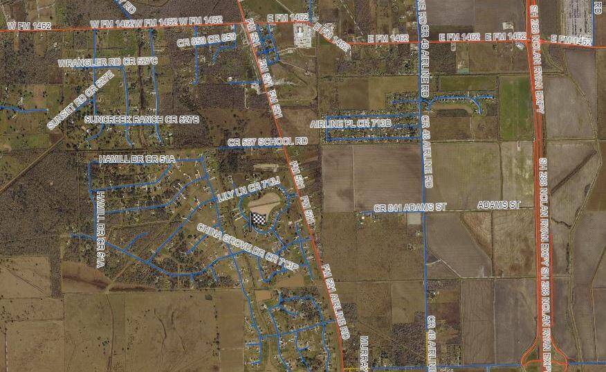 Aerial of map with road names
