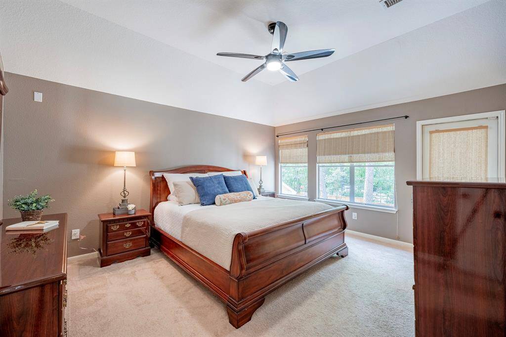Primary bedroom is upstairs and faces the very private back yard. Plenty of room for a king size bed.