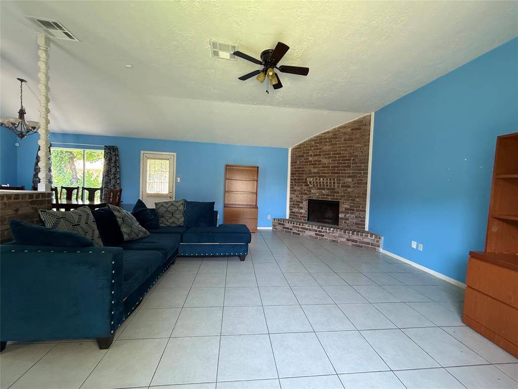View of the fireplace in the living room
