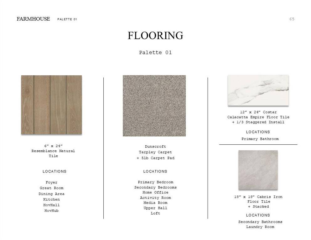 Farmhouse Look Palette 1: Flooring Selection Sheet (*Artist rendering used for illustration purposes only.)