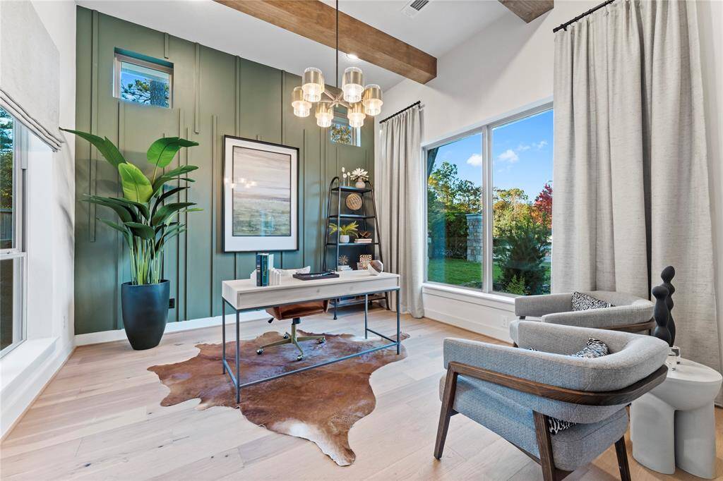 Study/Home Office with Wood Beam Ceiling and Natural Light